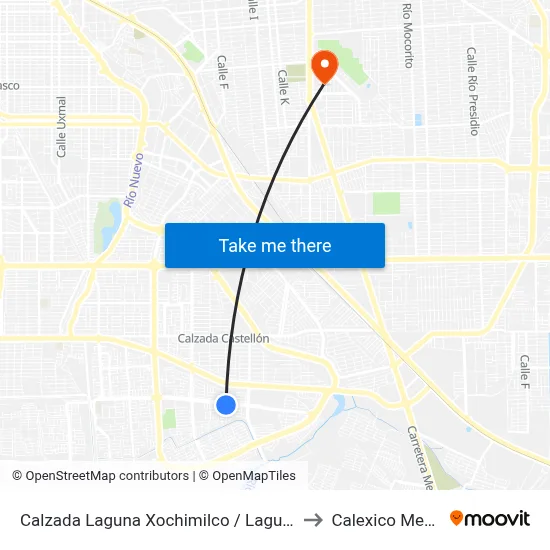 Calzada Laguna Xochimilco / Laguna Verde to Calexico Mexicali map