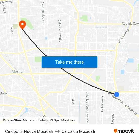 Cinépolis Nueva Mexicali to Calexico Mexicali map