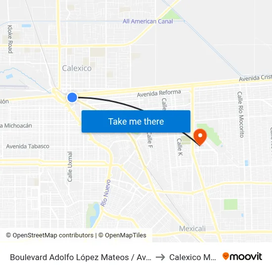 Boulevard Adolfo López Mateos / Avenida Madero to Calexico Mexicali map