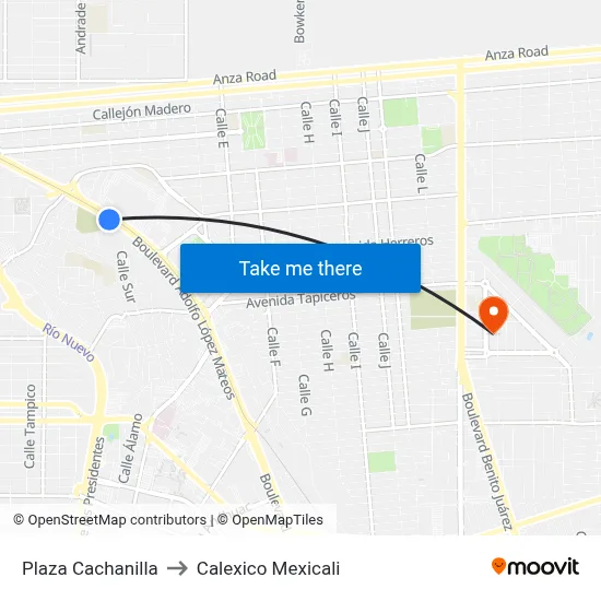Plaza Cachanilla to Calexico Mexicali map