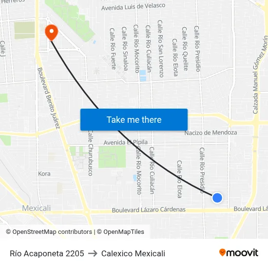 Río Acaponeta 2205 to Calexico Mexicali map