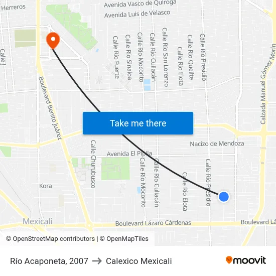 Río Acaponeta, 2007 to Calexico Mexicali map