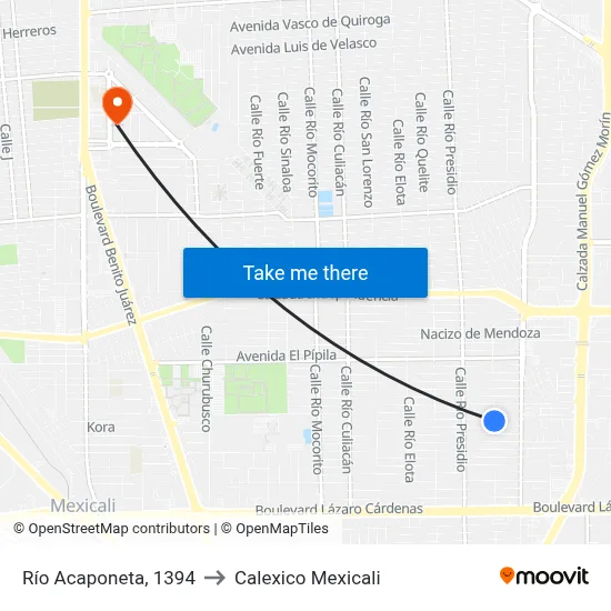 Río Acaponeta, 1394 to Calexico Mexicali map