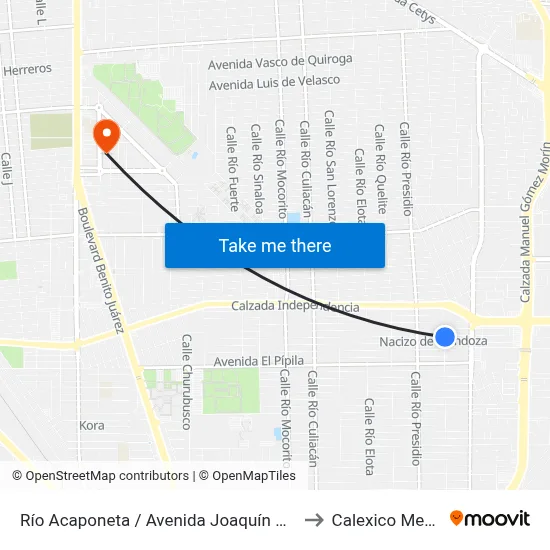 Río Acaponeta / Avenida Joaquín De Lizardi to Calexico Mexicali map