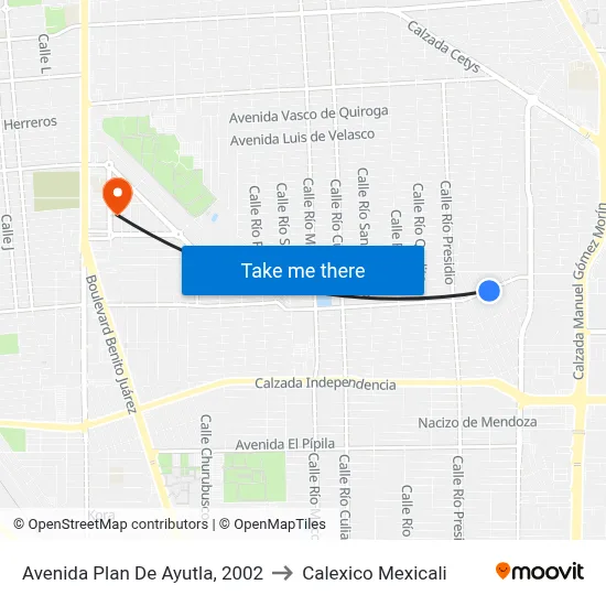 Avenida Plan De Ayutla, 2002 to Calexico Mexicali map