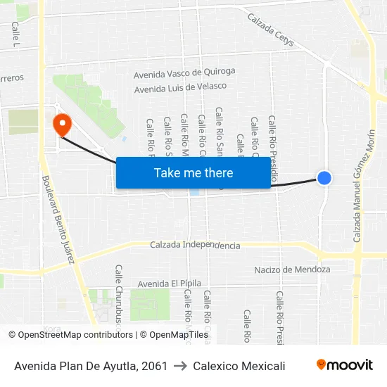 Avenida Plan De Ayutla, 2061 to Calexico Mexicali map