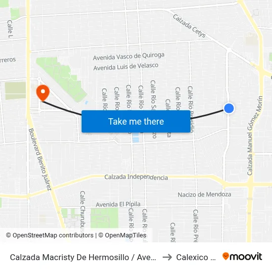 Calzada Macristy De Hermosillo / Avenida Ignacio Comonfort to Calexico Mexicali map