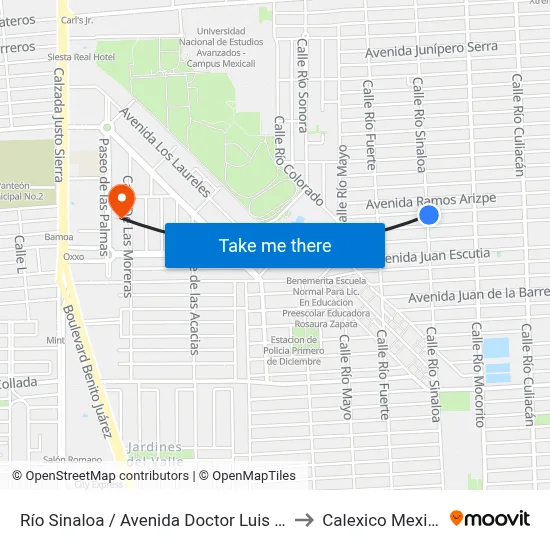 Río Sinaloa / Avenida Doctor Luis Mora to Calexico Mexicali map