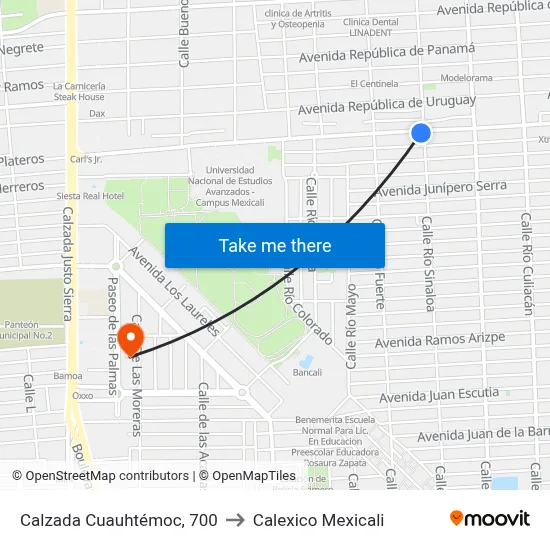 Calzada Cuauhtémoc, 700 to Calexico Mexicali map