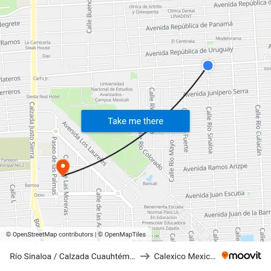 Río Sinaloa / Calzada Cuauhtémoc to Calexico Mexicali map