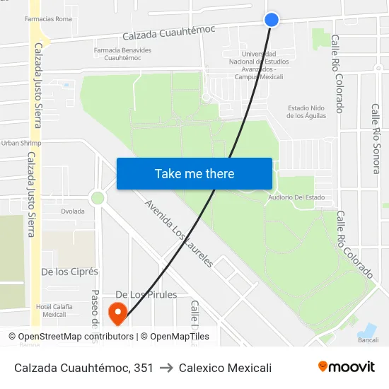 Calzada Cuauhtémoc, 351 to Calexico Mexicali map