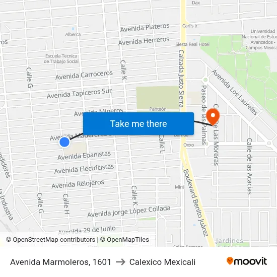 Avenida Marmoleros, 1601 to Calexico Mexicali map