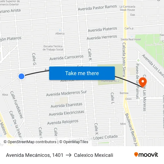 Avenida Mecánicos, 1401 to Calexico Mexicali map