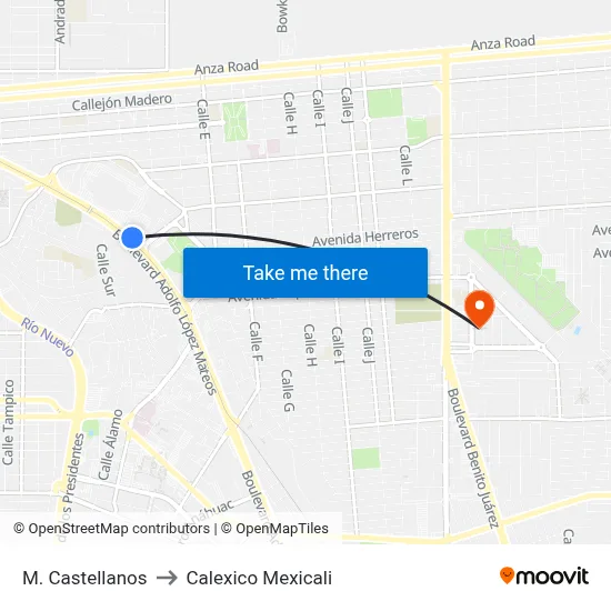 M. Castellanos to Calexico Mexicali map