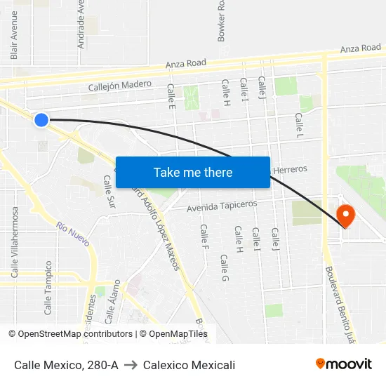 Calle Mexico, 280-A to Calexico Mexicali map