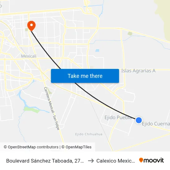Boulevard Sánchez Taboada, 2790 to Calexico Mexicali map
