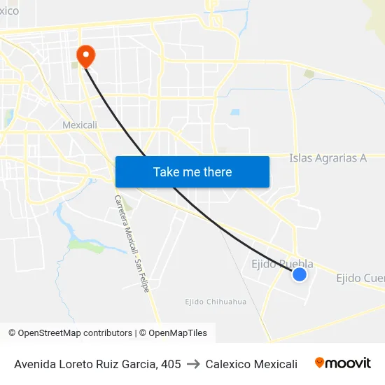 Avenida Loreto Ruiz Garcia, 405 to Calexico Mexicali map