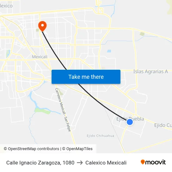 Calle Ignacio Zaragoza, 1080 to Calexico Mexicali map