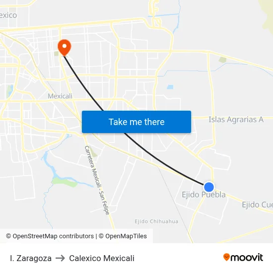 I. Zaragoza to Calexico Mexicali map