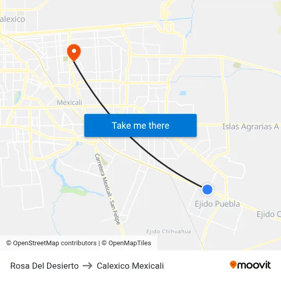 Rosa Del Desierto to Calexico Mexicali map