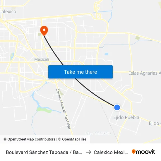 Boulevard Sánchez Taboada / Baritina to Calexico Mexicali map