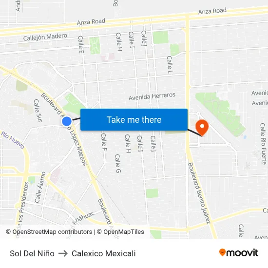 Sol Del Niño to Calexico Mexicali map