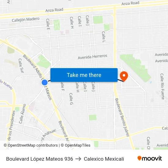 Boulevard López Mateos 936 to Calexico Mexicali map