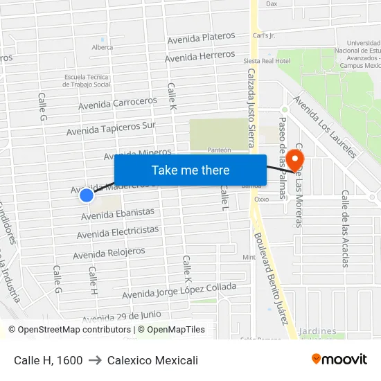 Calle H, 1600 to Calexico Mexicali map