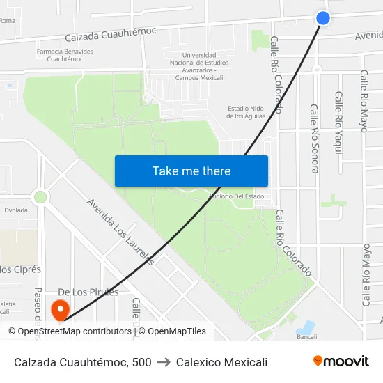 Calzada Cuauhtémoc, 500 to Calexico Mexicali map