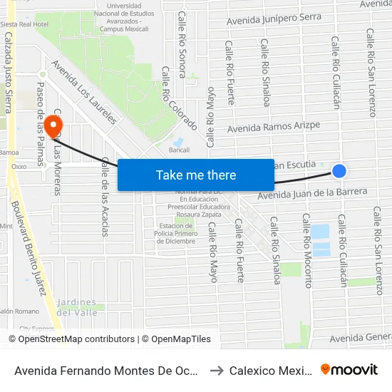 Avenida Fernando Montes De Oca, 903 to Calexico Mexicali map