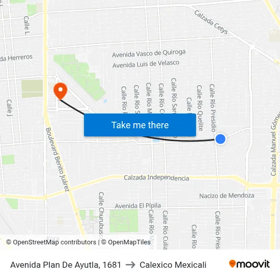 Avenida Plan De Ayutla, 1681 to Calexico Mexicali map