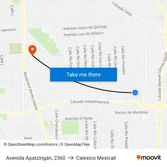 Avenida Apatzingán, 2360 to Calexico Mexicali map