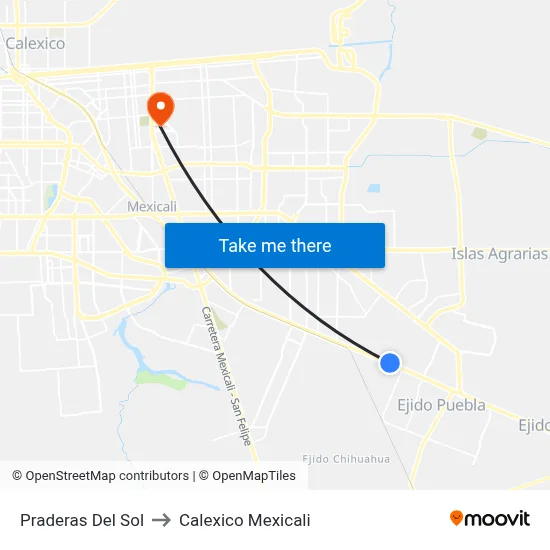 Praderas Del Sol to Calexico Mexicali map