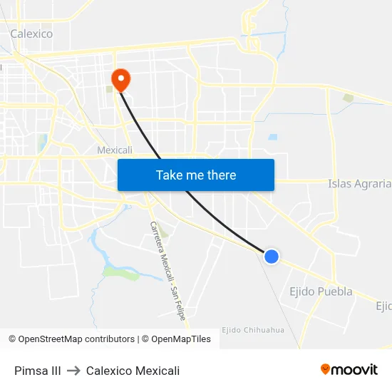 Pimsa III to Calexico Mexicali map