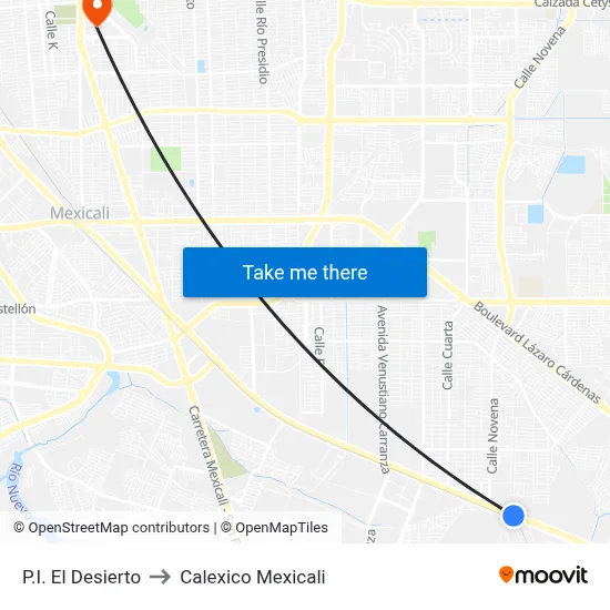 P.I. El Desierto to Calexico Mexicali map