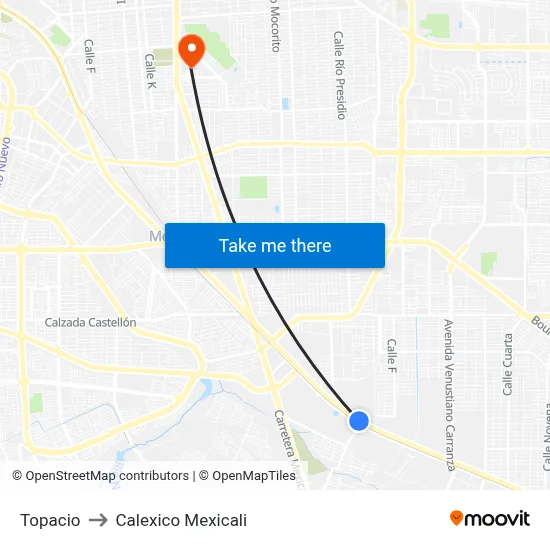 Topacio to Calexico Mexicali map