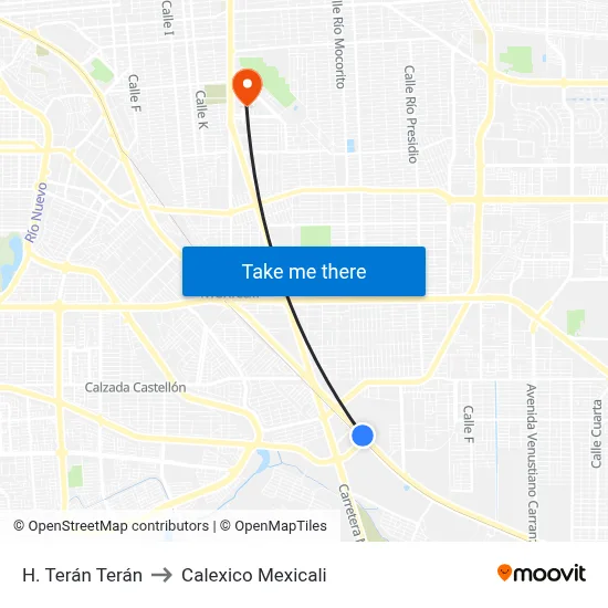 H. Terán Terán to Calexico Mexicali map