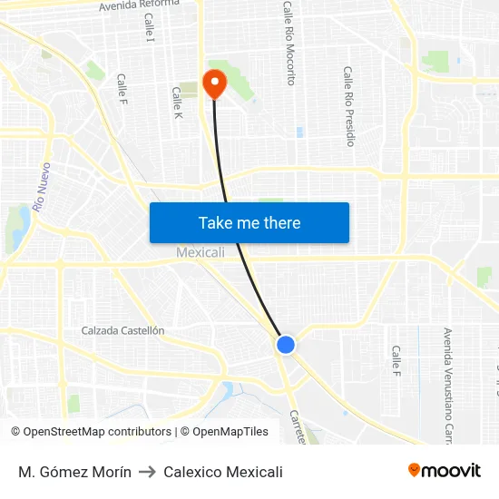 M. Gómez Morín to Calexico Mexicali map