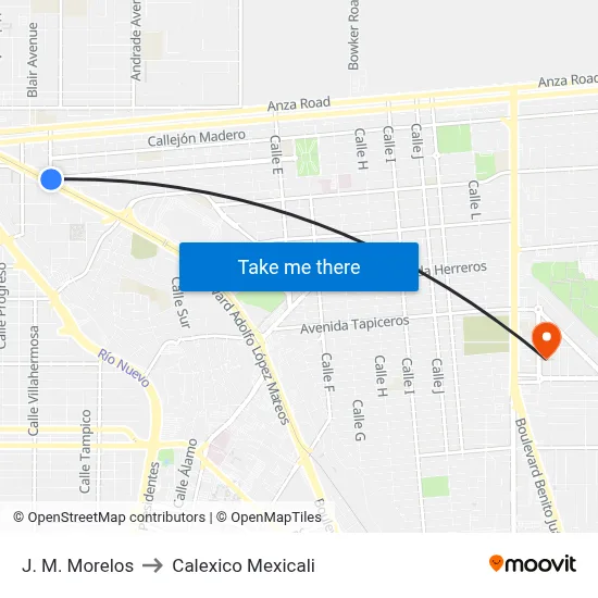 J. M. Morelos to Calexico Mexicali map