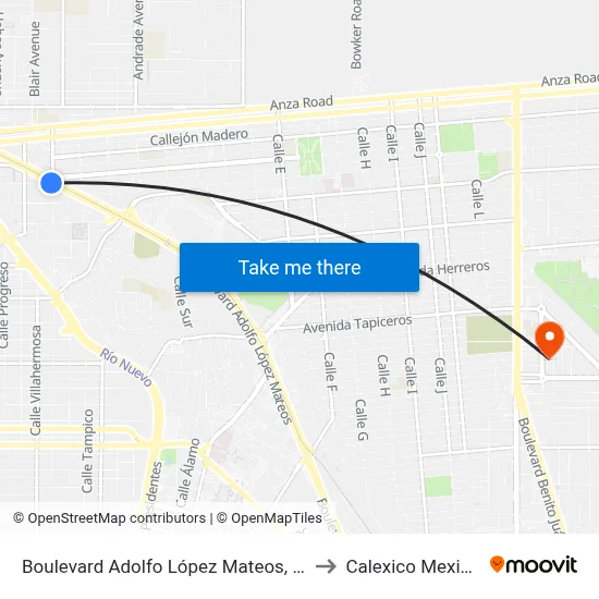 Boulevard Adolfo López Mateos, 518 to Calexico Mexicali map