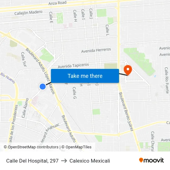 Calle Del Hospital, 297 to Calexico Mexicali map