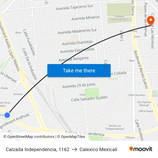 Calzada Independencia, 1162 to Calexico Mexicali map