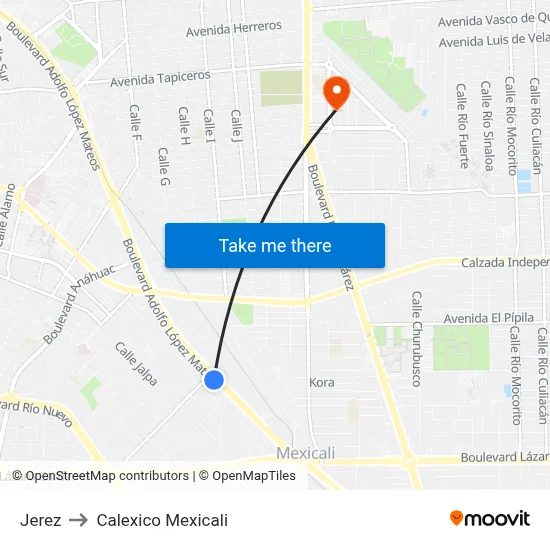 Jerez to Calexico Mexicali map