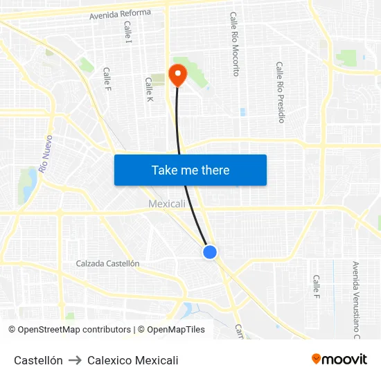 Castellón to Calexico Mexicali map
