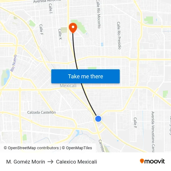 M. Goméz Morín to Calexico Mexicali map