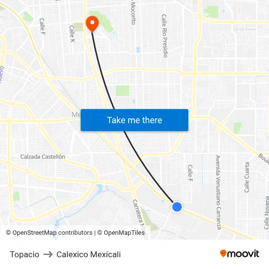 Topacio to Calexico Mexicali map