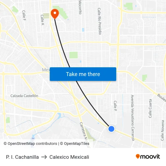P. I. Cachanilla to Calexico Mexicali map