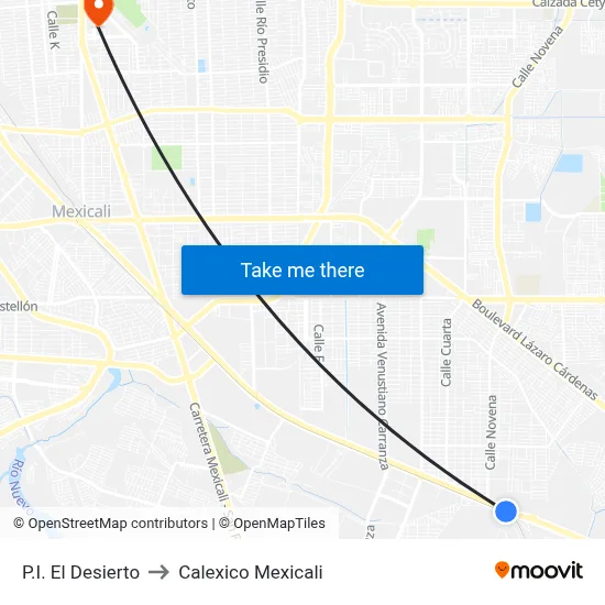 P.I. El Desierto to Calexico Mexicali map