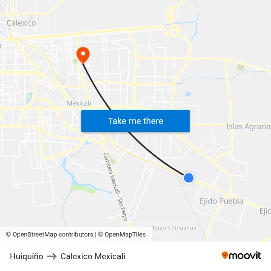 Huiquiño to Calexico Mexicali map