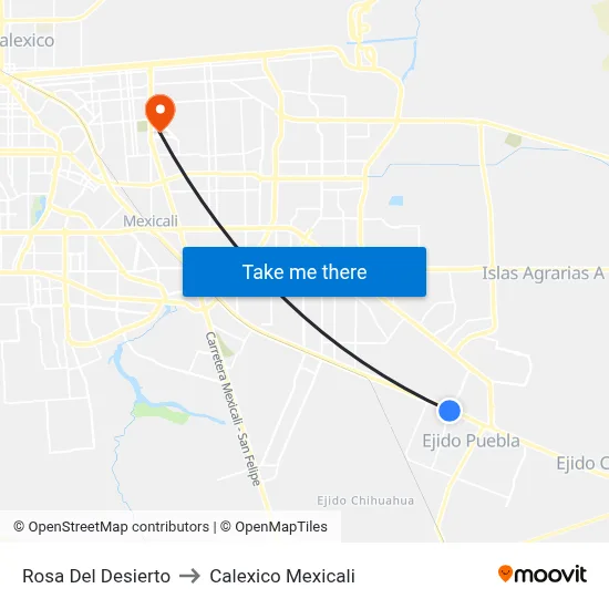 Rosa Del Desierto to Calexico Mexicali map